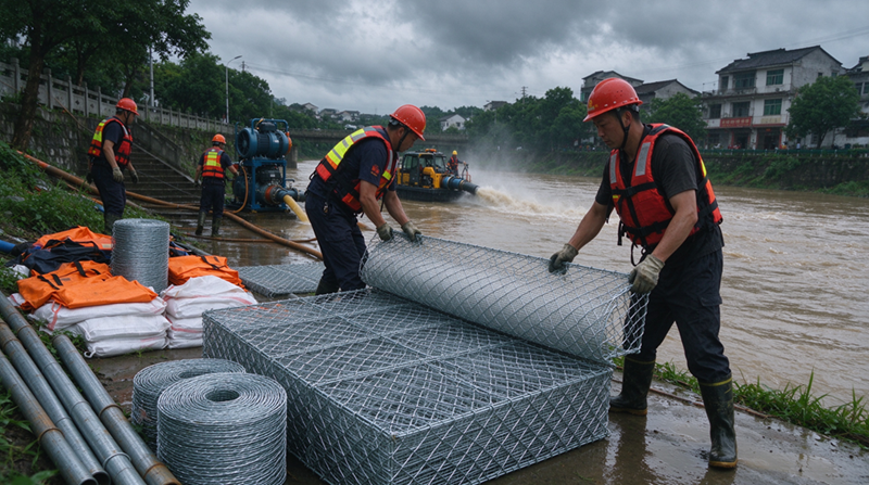 Changshu Jianghe Flood Prevention Products fornisce gabbioni e materiali in rete zincata per il progetto di supporto al drenaggio di emergenza della Mongolia Interna